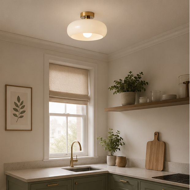 Plafonnier Sphère Verre Opalin et Laiton Minimaliste Design Moderne Boule - Salon Salle à Manger Chambre — Vesta