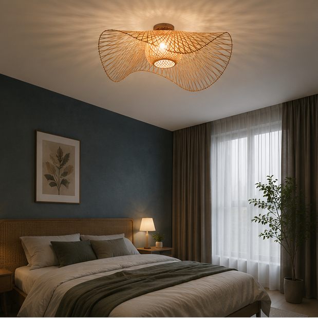 Plafonnier Conique Céramique Rayée Bleu et Blanc - Salle de Bain Salon Chambre — Cono