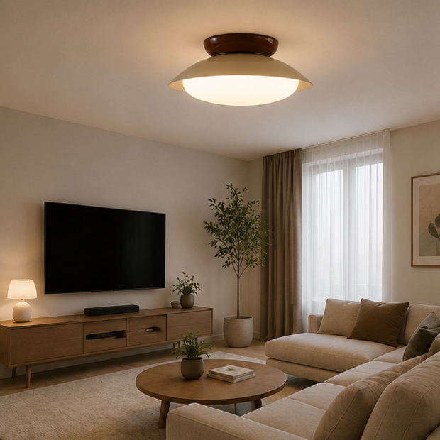 Plafonnier Soucoupe Céramique Vert Olive et Brun - Salle de Bain Salon Chambre — Lazuli