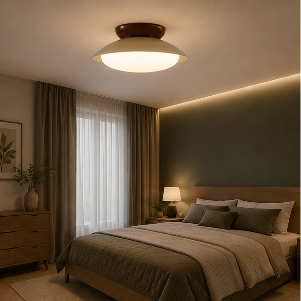 Plafonnier Soucoupe Céramique Vert Olive et Brun - Salle de Bain Salon Chambre — Lazuli