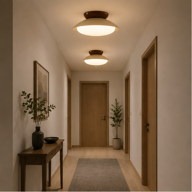 Plafonnier Soucoupe Céramique Vert Olive et Brun - Salle de Bain Salon Chambre — Lazuli