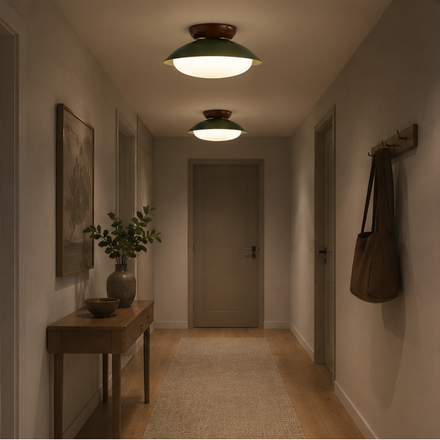 Plafonnier Soucoupe Céramique Vert Olive et Brun - Salle de Bain Salon Chambre — Lazuli