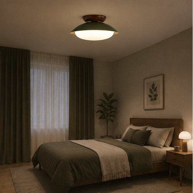 Plafonnier Soucoupe Céramique Vert Olive et Brun - Salle de Bain Salon Chambre — Lazuli