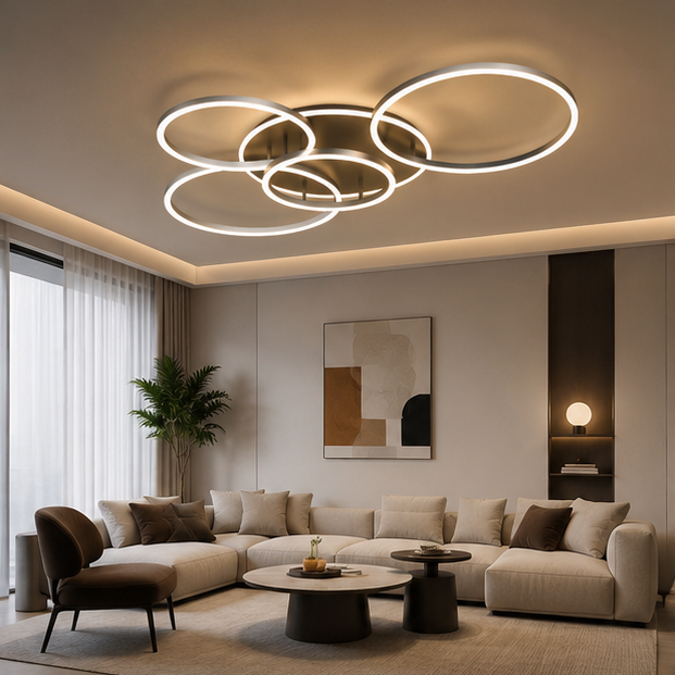 Plafonnier Anneaux Métal Blanc Épuré Minimaliste Design Moderne - Salle de Bain Salon Chambre — Toledo