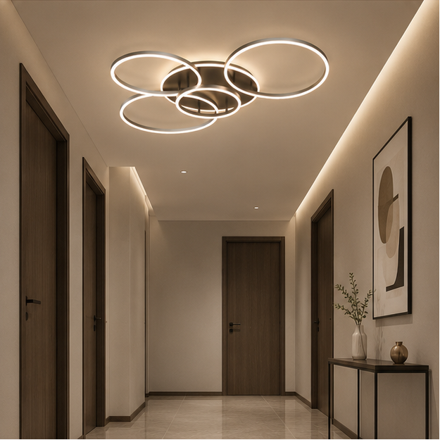 Plafonnier Anneaux Métal Blanc Épuré Minimaliste Design Moderne - Salle de Bain Salon Chambre — Toledo
