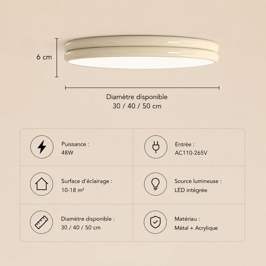 Plafonnier Anneau Céramique Crème Minimaliste Design Moderne - Salle de Bain Salon Chambre — Alcyone