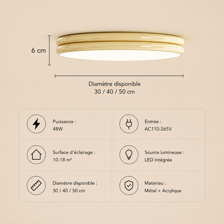 Plafonnier Anneau Céramique Crème Minimaliste Design Moderne - Salle de Bain Salon Chambre — Alcyone