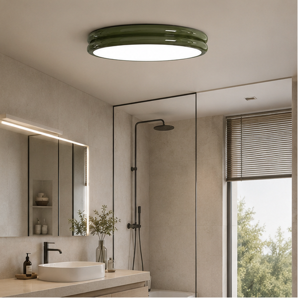 Plafonnier Anneau Céramique Crème Minimaliste Design Moderne - Salle de Bain Salon Chambre — Alcyone