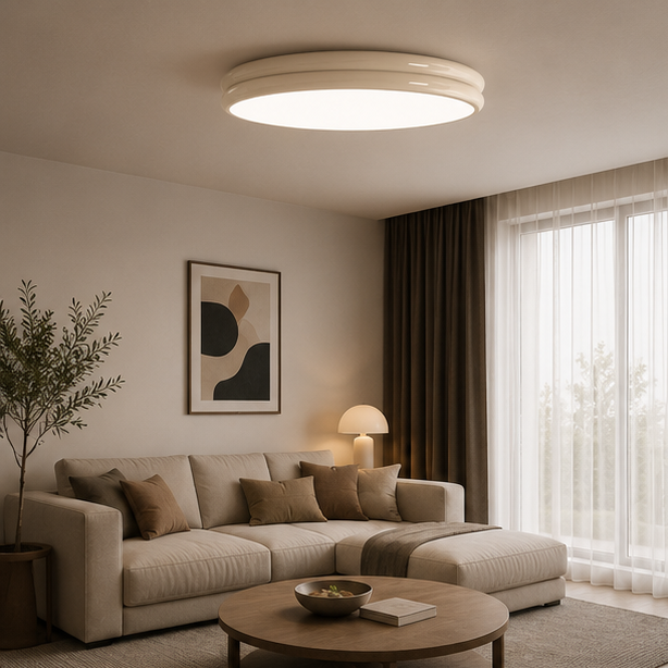 Plafonnier Anneau Céramique Crème Minimaliste Design Moderne - Salle de Bain Salon Chambre — Alcyone