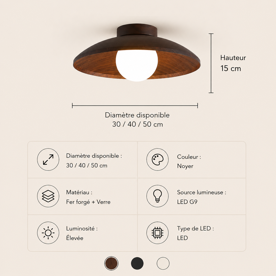 Plafonnier Disque Bois Naturel Minimaliste Design Moderne - Salon Chambre Salle à Manger — Tëlys