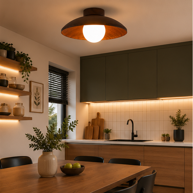 Plafonnier Disque Bois Naturel Minimaliste Design Moderne - Salon Chambre Salle à Manger — Tëlys