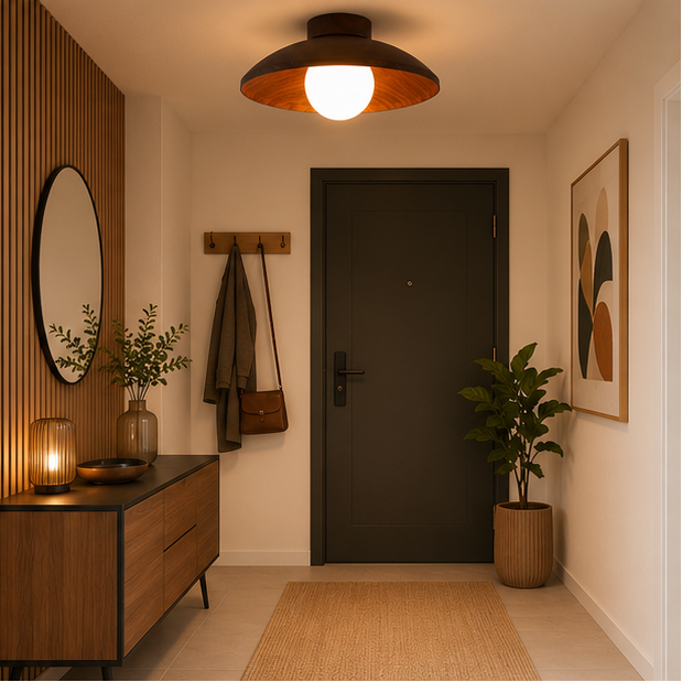 Plafonnier Disque Bois Naturel Minimaliste Design Moderne - Salon Chambre Salle à Manger — Tëlys