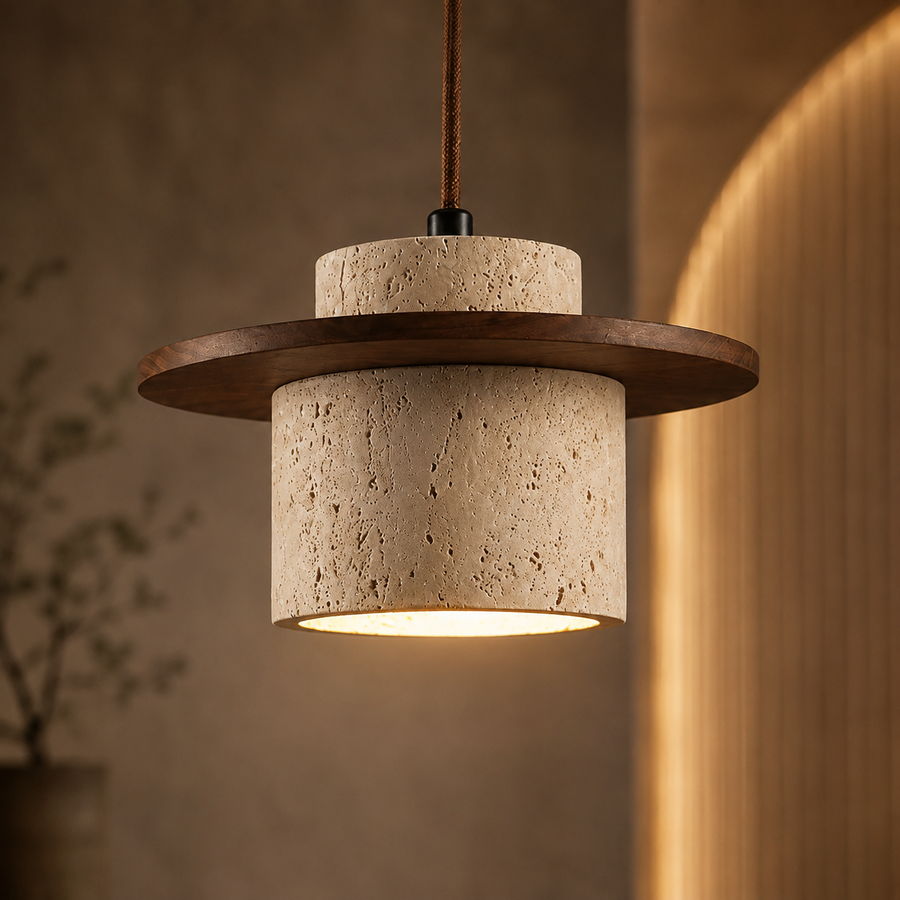 Suspension Cylindre Béton et Métal Marron Minimaliste Design - Chambre Salon Cuisine — Hypatia