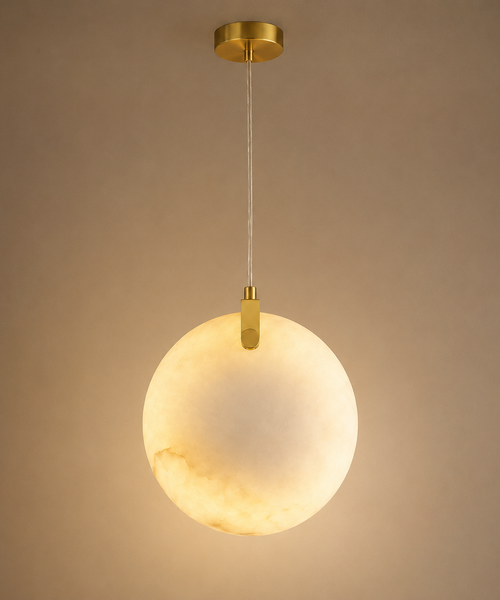 Suspension Sphère Verre Opalin et Laiton Minimaliste Design Boule - Chambre Salon Cuisine — Pulsar