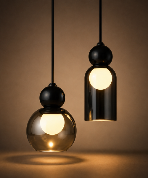 Suspension Cylindre Verre Fumé et Métal Noir - Chambre Salon Cuisine — Denebola