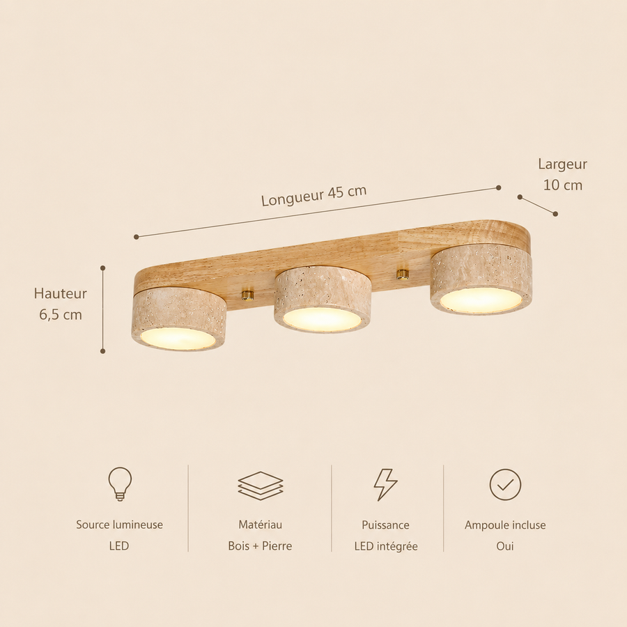 Plafonnier Cylindre Bois Foncé et Béton Épuré Design Moderne - Salon Chambre Salle à Manger — Vivace