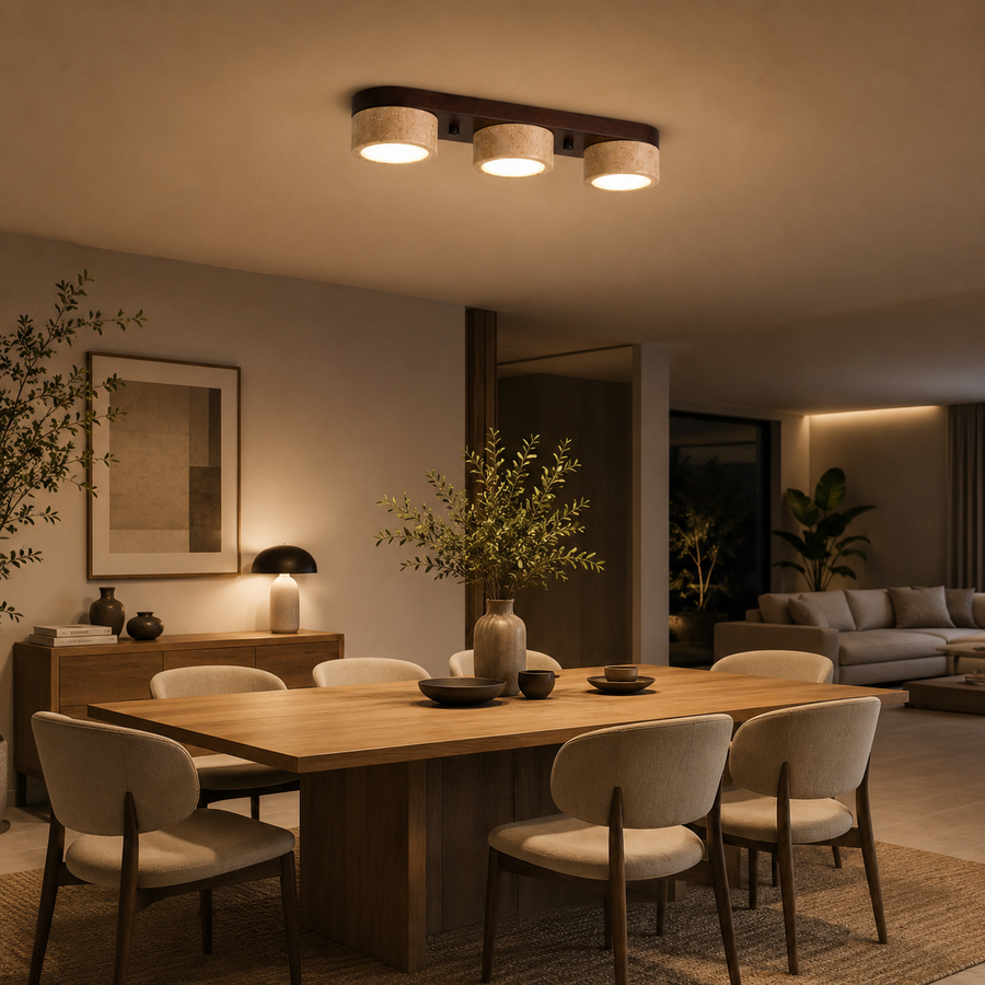 Plafonnier Cylindre Bois Foncé et Béton Épuré Design Moderne - Salon Chambre Salle à Manger — Vivace
