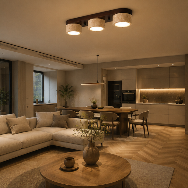 Plafonnier Cylindre Bois Foncé et Béton Épuré Design Moderne - Salon Chambre Salle à Manger — Vivace