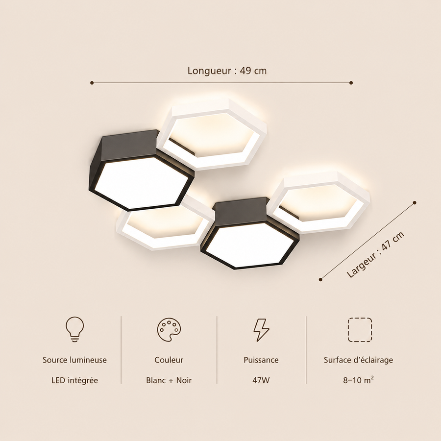 Plafonnier Hexagone Métal Noir et Blanc Minimaliste Design Moderne - Salle de Bain Salon Chambre — Presto