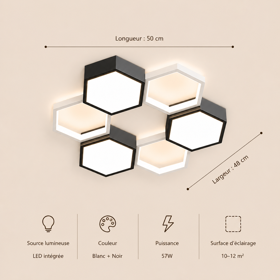 Plafonnier Hexagone Métal Noir et Blanc Minimaliste Design Moderne - Salle de Bain Salon Chambre — Presto