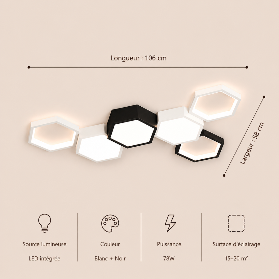 Plafonnier Hexagone Métal Noir et Blanc Minimaliste Design Moderne - Salle de Bain Salon Chambre — Presto