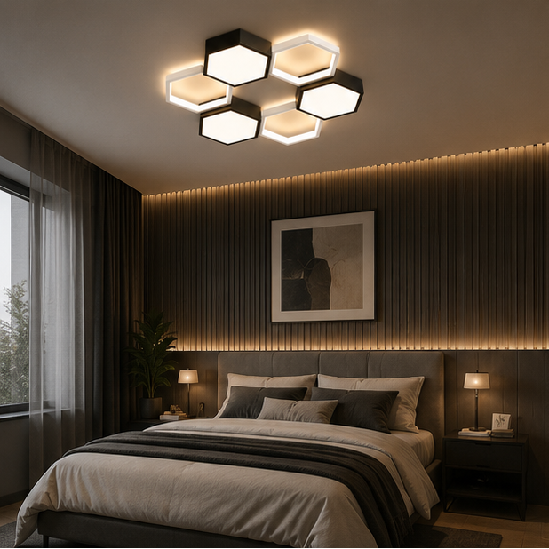 Plafonnier Hexagone Métal Noir et Blanc Minimaliste Design Moderne - Salle de Bain Salon Chambre — Presto