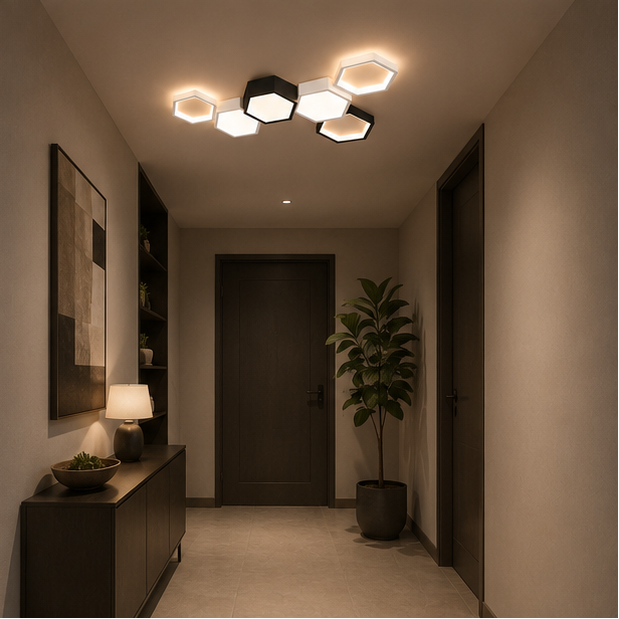 Plafonnier Hexagone Métal Noir et Blanc Minimaliste Design Moderne - Salle de Bain Salon Chambre — Presto
