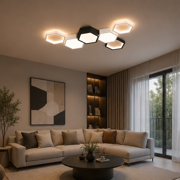 Plafonnier Hexagone Métal Noir et Blanc Minimaliste Design Moderne - Salle de Bain Salon Chambre — Presto