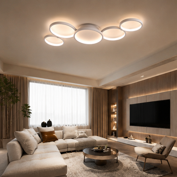 Plafonnier Anneaux Métal Design Salon LED Moderne Minimaliste - Salon Cuisine Chambre — Aether