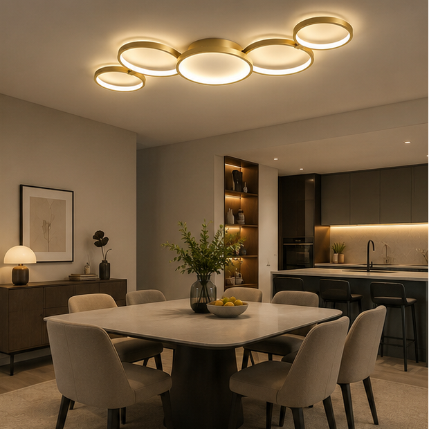 Plafonnier Anneaux Métal Design Salon LED Moderne Minimaliste - Salon Cuisine Chambre — Aether