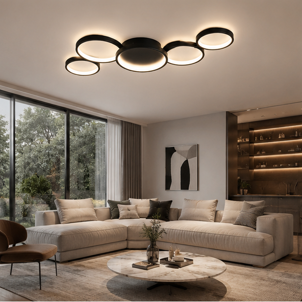 Plafonnier Anneaux Métal Design Salon LED Moderne Minimaliste - Salon Cuisine Chambre — Aether