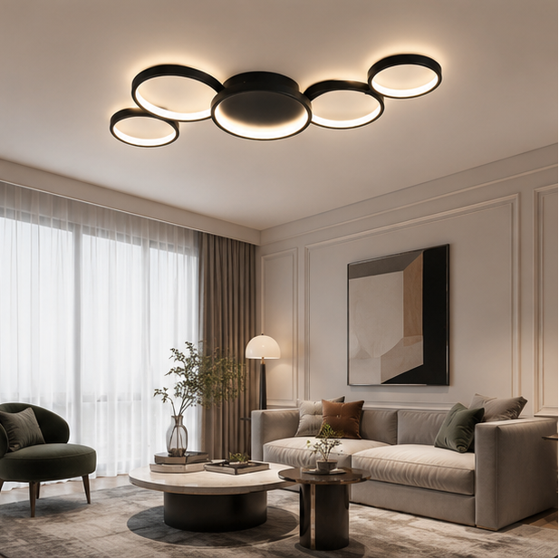 Plafonnier Anneaux Métal Design Salon LED Moderne Minimaliste - Salon Cuisine Chambre — Aether