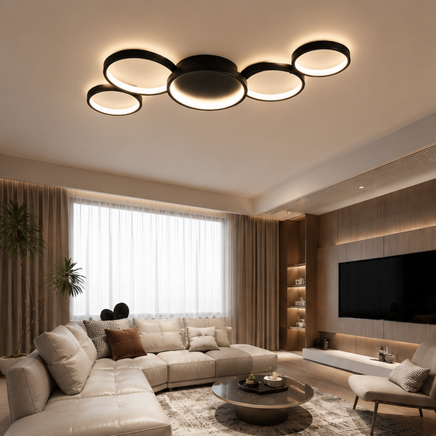 Plafonnier Anneaux Métal Design Salon LED Moderne Minimaliste - Salon Cuisine Chambre — Aether