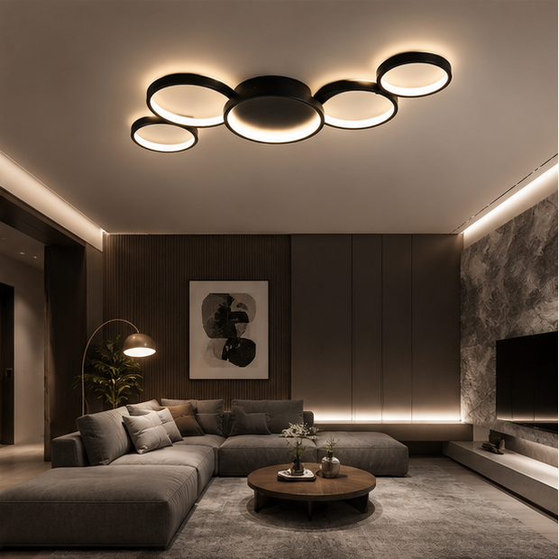 Plafonnier Anneaux Métal Design Salon LED Moderne Minimaliste - Salon Cuisine Chambre — Aether