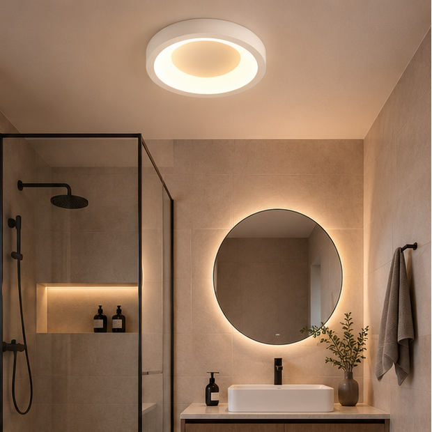 Plafonnier Anneau Métal Blanc Minimaliste Design Moderne - Salle de Bain Salon Chambre — Photon
