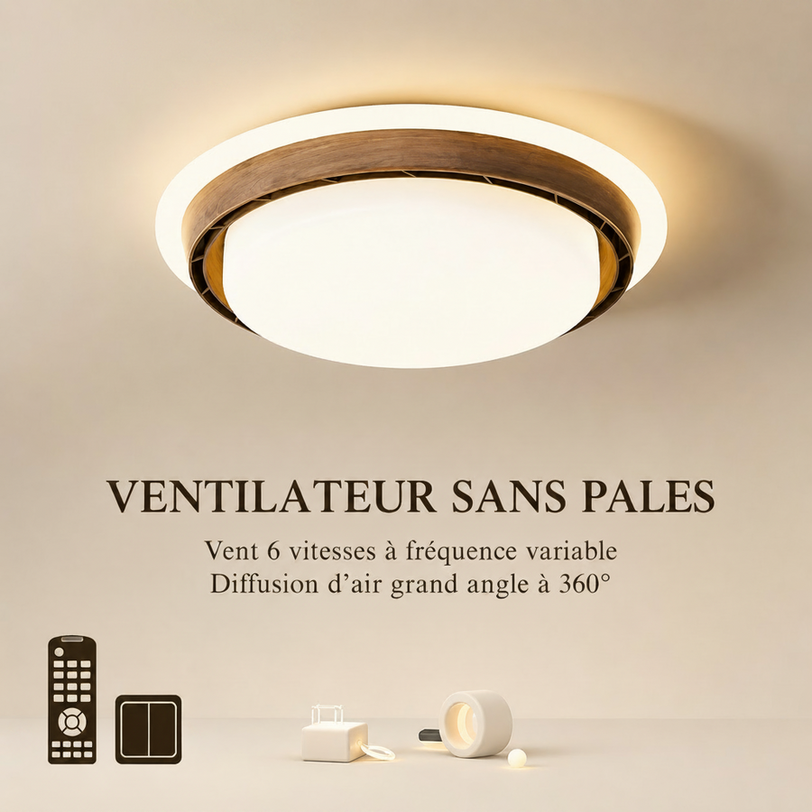 Plafonnier Anneau Bois Naturel et Verre Opalin - Salon Chambre Salle à Manger — Émeraude