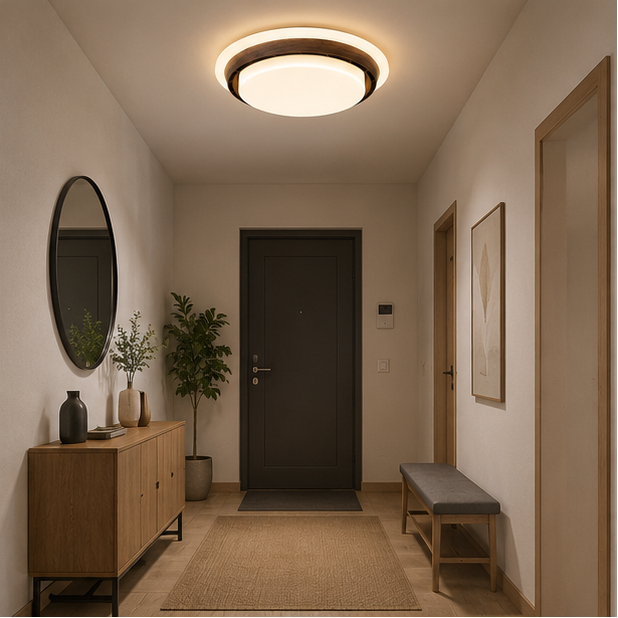 Plafonnier Anneau Bois Naturel et Verre Opalin - Salon Chambre Salle à Manger — Émeraude