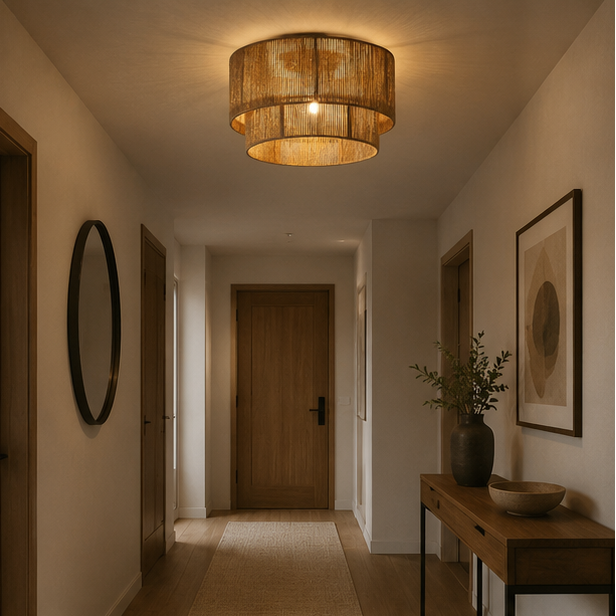 Plafonnier Rotin Naturel Cylindre Bohème - Salon Chambre Salle à Manger — Chryso