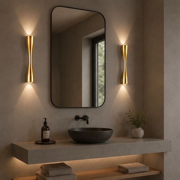 Applique Murale Extérieure Laiton Doré IP65 Cylindre Dorée - Extérieur Terrasse Entrée — Acero