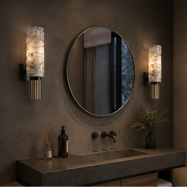 Applique Murale Cylindre Marbre Blanc et Métal Noir Noire - Chambre Salle de Bain Salon — Acrux