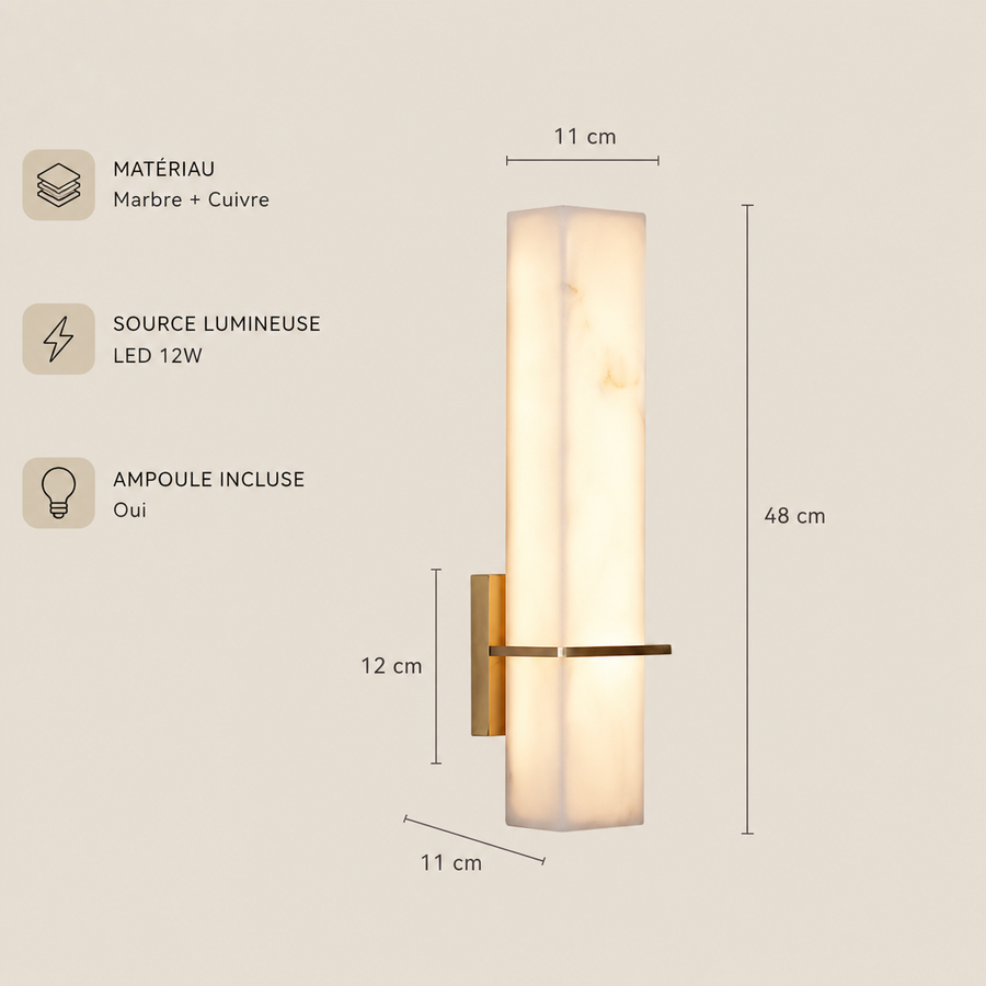 Applique Murale Cylindre Marbre Beige Épuré Design Moderne - Chambre Salle de Bain Salon — Alcyone