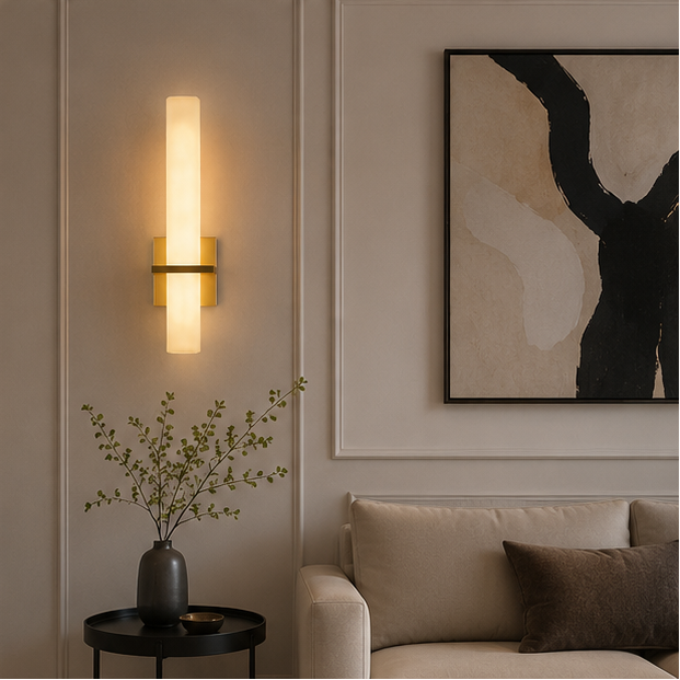 Applique Murale Cylindre Marbre Beige Épuré Design Moderne - Chambre Salle de Bain Salon — Alcyone