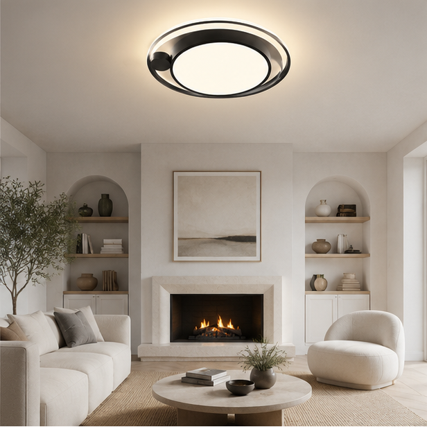 Plafonnier Anneau Métal Noir et Blanc Minimaliste Design Moderne - Salle de Bain Salon Chambre — Platino