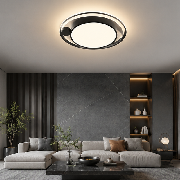 Plafonnier Anneau Métal Noir et Blanc Minimaliste Design Moderne - Salle de Bain Salon Chambre — Platino