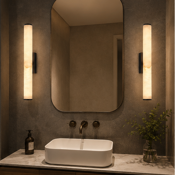 Applique Murale Cylindre Onyx Blanc et Laiton - Chambre Salle de Bain Salon — Altair
