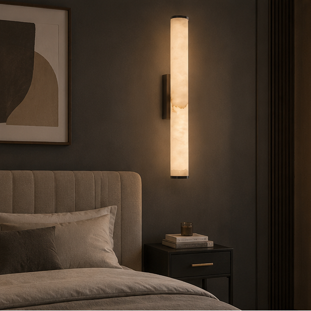 Applique Murale Cylindre Onyx Blanc et Laiton - Chambre Salle de Bain Salon — Altair