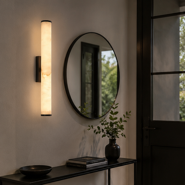 Applique Murale Cylindre Onyx Blanc et Laiton - Chambre Salle de Bain Salon — Altair