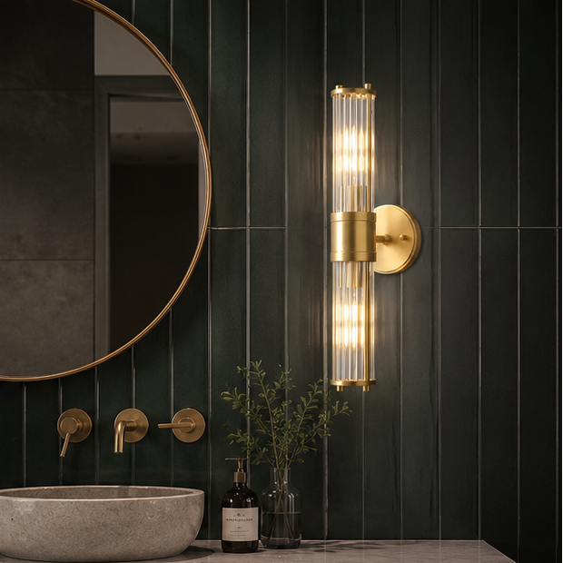 Applique Murale Verre Soufflé Vert et Laiton Épuré Design Moderne - Chambre Salle de Bain Salon — Orla