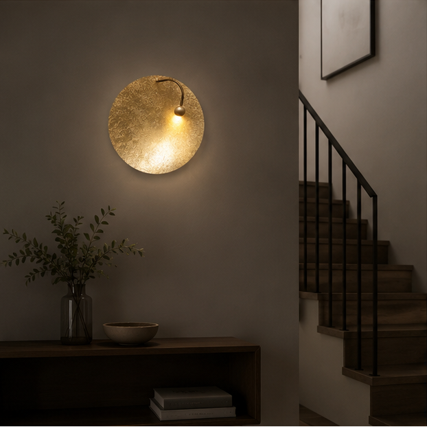 Applique Murale Disque Laiton Doré Minimaliste Design Moderne Dorée Ronde - Chambre Salle de Bain Salon — Brio