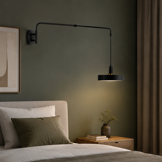 Applique Murale Bras Articulé Acier Noir Minimaliste Design Moderne Noire - Chambre Salle de Bain Salon — Calor